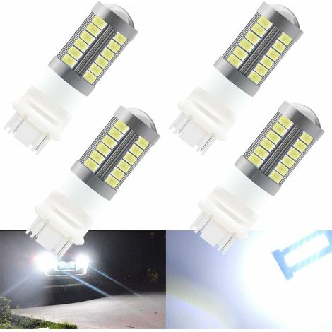 Blanc 3157 3047 3057 3155 P27/7W 5630 33SMD Clignotants Ampoules LED 900LM Super Bright Feu de Recul Feu de Freinage Arrière Phares antibrouillard Position Feu arrière 12-30V 3.6W(4 pièces) (1/5)