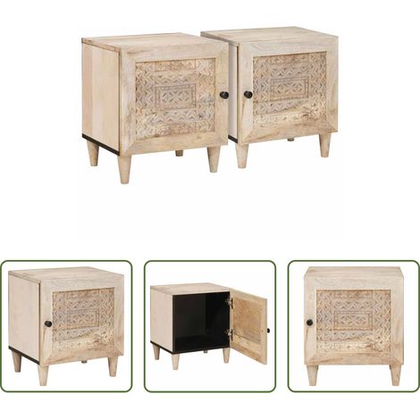 Akazienholz -  Nachttisch 2 pcs Beige 40 x 33 x 46 cm Massivholz Akazie (1/5)