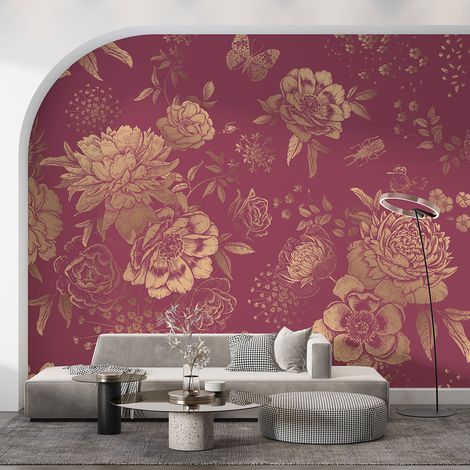 Papier peint panoramique - Fleurs Papillons - 130 cm x 87 cm (1/3)