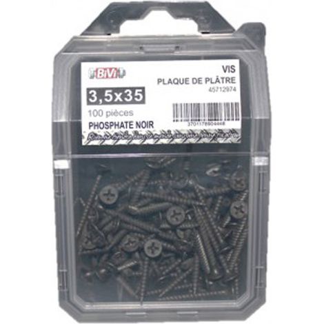 Vis plaque de plâtre tête trompette empreinte Phillips® Coque de 100 pièces - Diamètre 35 mm - BIVI