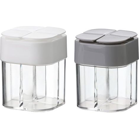 Lot de 2 pots à épices 4 en 1 : salières, poivrières et distributeur d’épices. Quatre compartiments en un seul objet. Mini et portable. Adapté à de nombreuses utilisations. Pot à épices combiné. (1/4)
