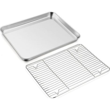 Plat à rôtir avec grille, acier inoxydable, facile à nettoyer pour cuisson au four,40,5 x 30,5 x 2,5 cm (1/5)