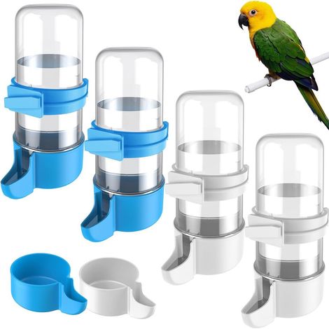 Elkuaie Distributeurs d'eau pour oiseaux - Bouteilles automatiques - Alimentation automatique en eau et utilisation à long terme - 4 pièces - Convient aux oiseaux et hamsters Blanc (1/5)