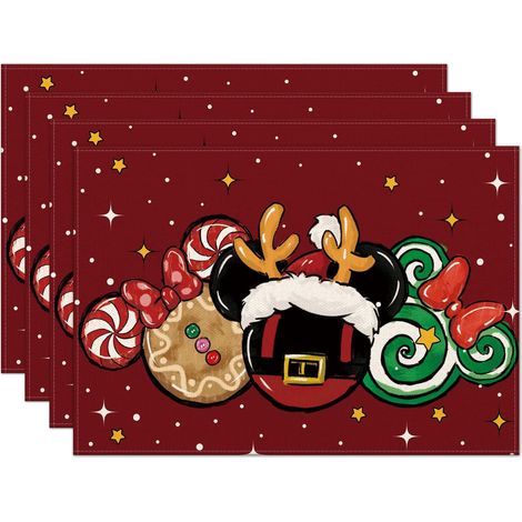 Lot de 4 sets de table de Noël 30 x 45 cm - Sets de table à motif canne de Noël rouge, décoration festive pour les fêtes de fin d'année à la maison, à la cuisine ou lors de vos repas. (1/5)