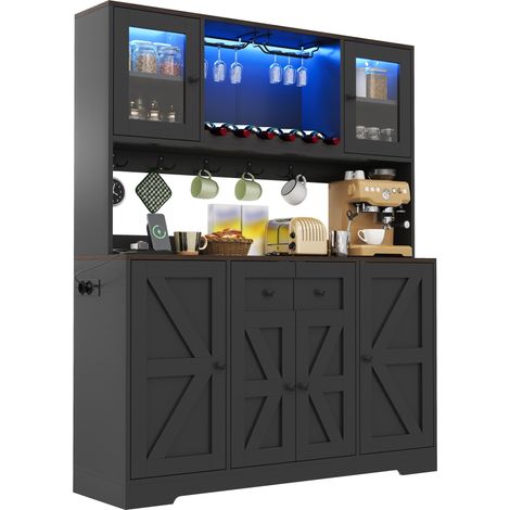Credenza alta 140x40x173 cm in MDF nero con LED RGB e prese - MEUBLIV (1/5)