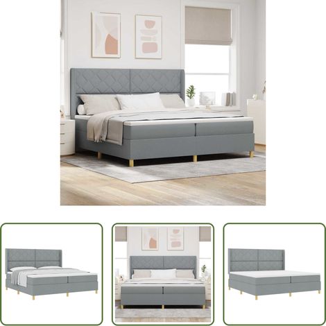 Matelas ferme -  Lit à ressorts avec matelas Gris clair 200 x 200 cm tissu (1/5)