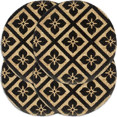 Sets de table, lot de 4, noirs, ronds de 38 cm, en jute (1/4)
