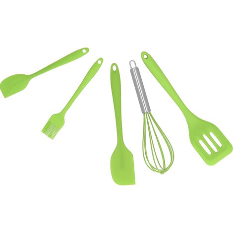 Ensemble de 5 ustensiles de cuisine en silicone, spatule en silicone tout-en-un, kit d'outils de pâtisserie DIY, ensemble de racloirs, ensemble d'ustensiles à gâteaux, ensemble vert de 5 pièces (1/5)