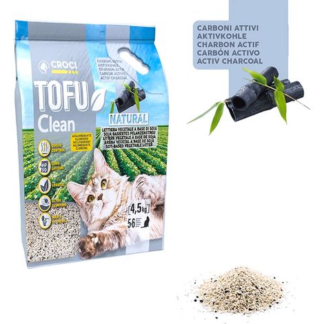 Set 4 pezzi Lettiera Tofu Clean Carboni Attivi 4,5kg / 10 litri (1/4)
