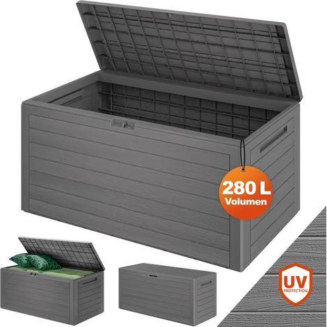 Coffre de jardin gris 280L rangement aspect bois avec poignées (1/3)