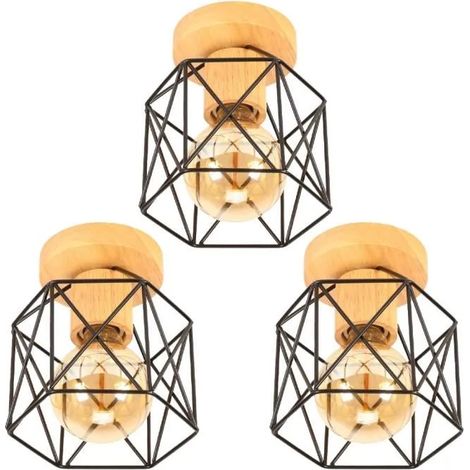 U-do 3pcs Retro Plafonnier Carré Industriel,E27 Plafonnier Vintage en Cage Cube Designe Edison pour Salon Chambre (1/4)