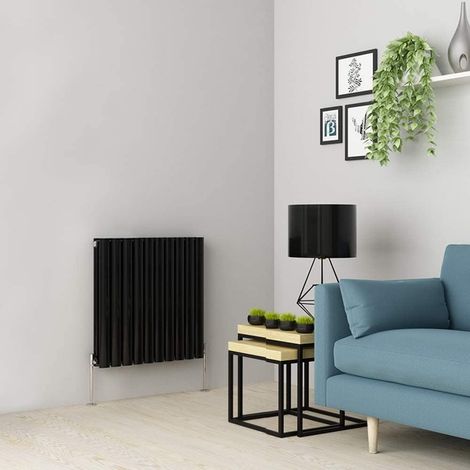 Warmehaus Black Oval Radiator Horizontal Double Panel 600x590mm