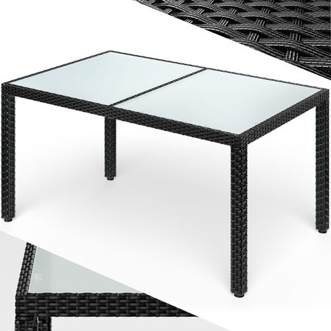 Table de jardin CASARIA® Résistante aux intempéries 150 x 90 x 75 cm en Polyrotin et Verre de 5mm Réglable en hauteur pour Jardin Terrasse Table à manger Table d'extérieur Mobilier de jardin Noir