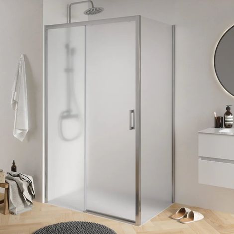 Cabine de douche d angle 70 x 110 cm profilés chromés ouverture coulissante de 110 cm et paroi fixe de 70 cm verre opaque de 6 mm h 190 (1/4)