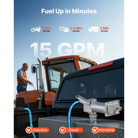 Pompe Transfert Carburant 57 L/min Pompe Transfert Gasoil en Fonte 12 V CC 1/3 HP avec Pistolet d'Arrêt Manuel, Tuyau de Refoulemen… (1/5)