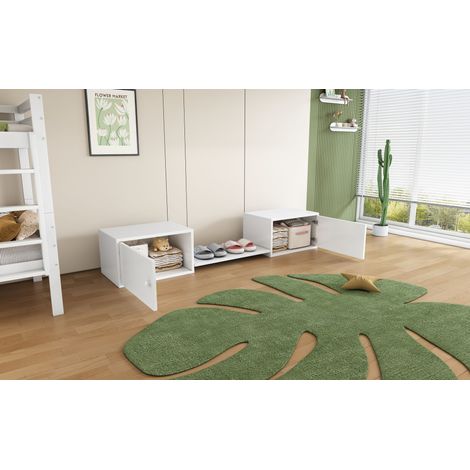 Meuble de rangement chaussures avec banc assis, meuble d'entrée polyvalent, adapté aux lits superposés, blanc, dimensions 189 x 40 x 34,5 cm (1/5)