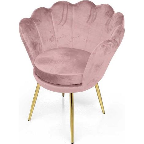 POLTRONA IN VELLUTO COLORE ROSA A FORMA DI CONCHIGLIA CON GAMBE IN METALLO ORO SEDUTA IMBOTTITA 58X67X79 CM MAX 110 KG