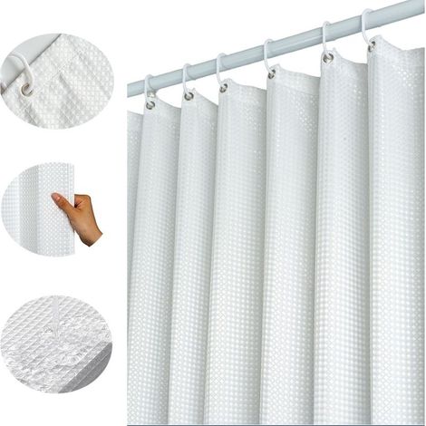 100x180CM (White) Waffle Shower Curtain with Metal Rings Anti-Mold Bathtub Shower Curtain Fabric Heavy Duty Bathroom Curtain for Bathtub Shower Stall, Weighted Hem (1/5)