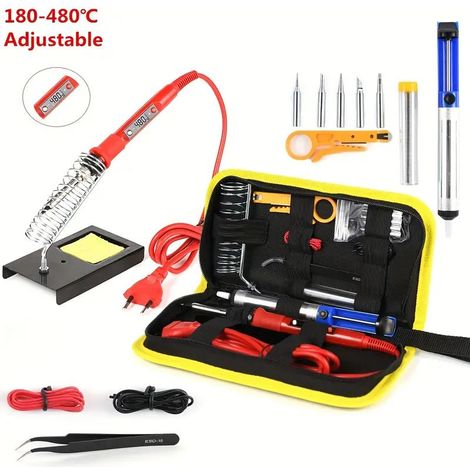 1 Kit De Fer à Souder électrique 80 W, 220 V 80 W, Réglable De 180 à 480 Degrés, Pour Kits De Bricolage électroniques, Avec 5 Pointes, Fil à Souder, Nettoyeur De Pointe (1/5)