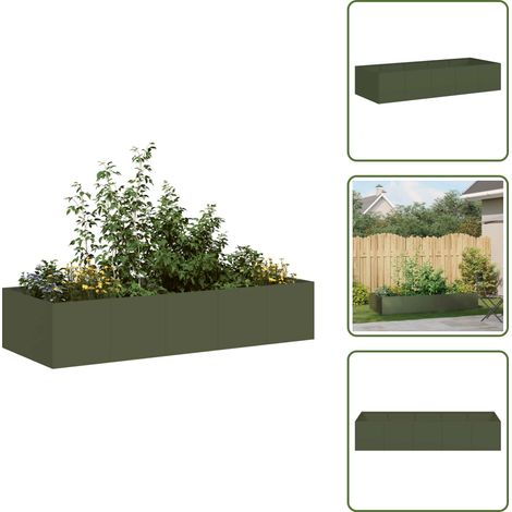 Pflanzgefäß Olivgrün 200x80x40 cm Stahl - Pflanzkübel - Pflanzgefäß - Pflanzschale - Hochbeet (1/5)