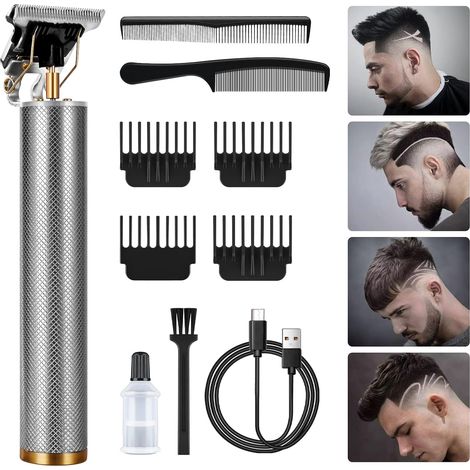 Men's Hair Clipper, Beard Trimmer Kit for Men, Electric Cordless Hair Clipper Shaver Beard Trimmer Kit, Rechargeable, Silent for Salon and Family (Silver) (1/5)