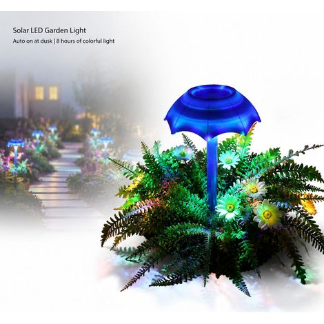 Toivize - Set di 2 luci LED solari - Per esterni, giardino, decorazione per prato - ABS/PC - 35 cm - Blu/Giallo - Illuminazione crepuscolare automatica (1/4)