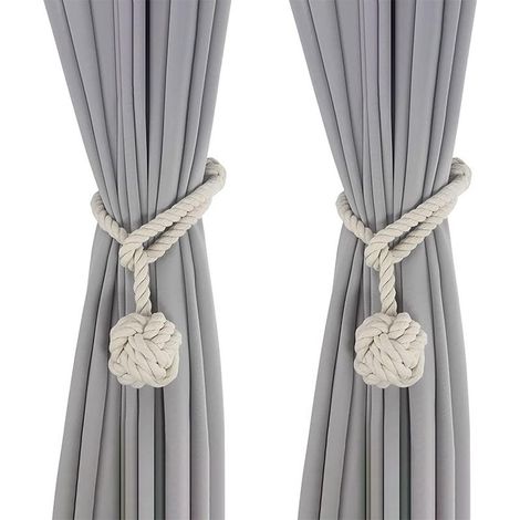 Embrasse pour Rideaux Beige, 2 Pièces Embrasses de Rideaux, Embrasses Rideau Tricotées à la Main, Embrasse de Corde de Rideau, Rideaux Boucle Décoration pour la Chambre et du Bureau (1/5)
