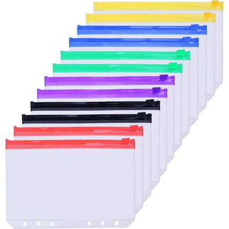 Poche Pour Classeur A5 A6 - 12 Pièces - PVC Imperméable - 6 Trous - Fermeture Éclair - Pour Classeur À Anneaux (1/5)