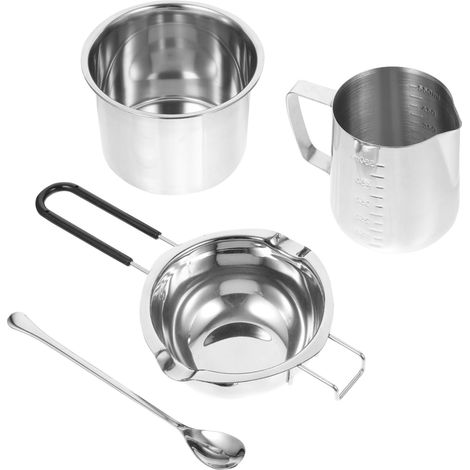 1 ensemble Pot à Acier Inoxydable avec Poignée Silicone pour Cire et Sauces Récipient Chaleur (1/5)