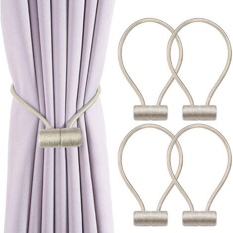 Lot de 4 Embrasses de Rideaux, Embrasses Rideau Aimantée Tressage Magnétiques Rideaux Boucle pour Décoration de Bureau Maison (Beige) (1/5)