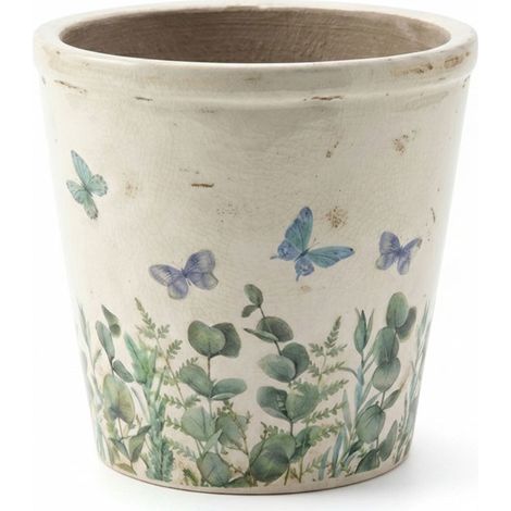 Pot de fleurs beige céramique papillon 21x20cm (1/2)