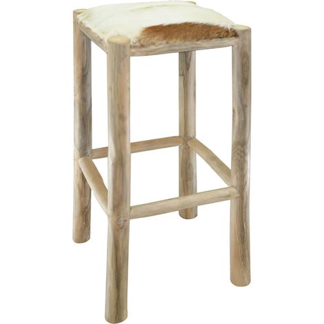 Maison Exclusive - Barhocker Ziegenleder und Teak Massivholz (1/5)