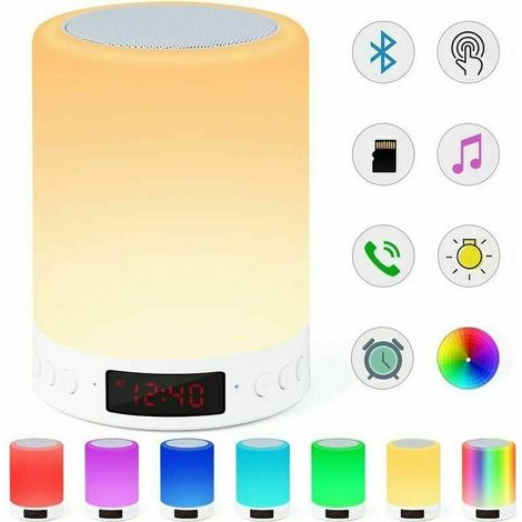 Enceinte Bluetooth - Lampe De Chevet Avec Réveil Et Radio FM - 7 Couleurs RGB Dimmable - Haut-Parleur Portable Stéréo - Batterie 1800 mAh - 1 Pièce