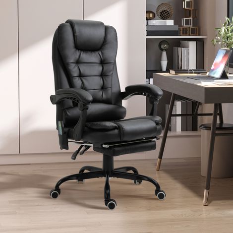Vinsetto Fauteuil de bureau massant. chaise de bureau. chaise ergonomique avec hauteur réglable. dossier inclinable et télécommande filaire. repose-pieds rétractable et pivotant à 360°. noir