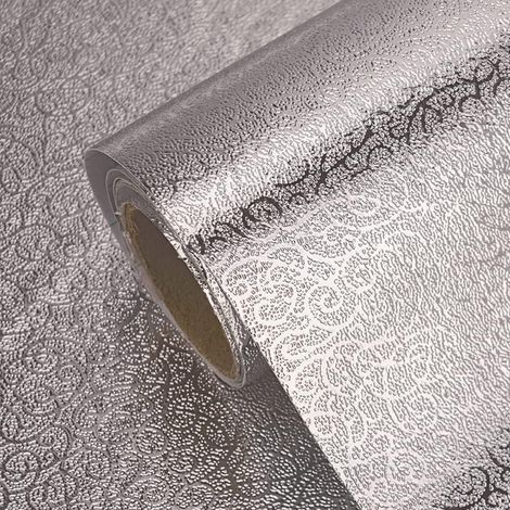 CCYKXAPapier peint autocollant pour dosseret de cuisine,0,4x5 m, feuille d'aluminium, autocollant résistant à l'huile résistant à la chaleur pour (argenté) (1/5)
