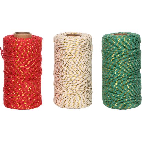 Corde de Noël 3 Rouleaux 2mm, 328 Pieds par Rouleau, Ficelle Cadeau Léger pour Emballage DIY (1/5)