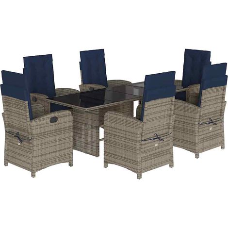 7 Piece Garden Dining Set with Cushions Grey Poly Rattan vidaXL (1/5)