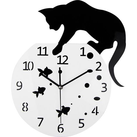 Fishbowl Chat Horloge/Horloges Murales Créatives/Maison BRICOLAGE Décoration Montre/Chat sur Horloge Salon Miroir 3D Conception Murale (1/5)