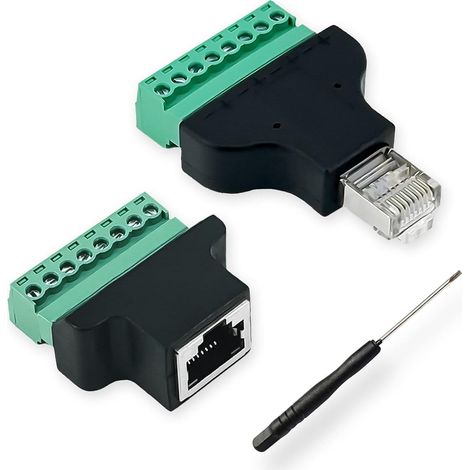 Adaptateur 8 broches, Connecteur Ethernet CCTV/DVR - Prise femelle RJ45 vers connecteur à vis 8 broches (1xFemelle+1xMâle) (1/5)
