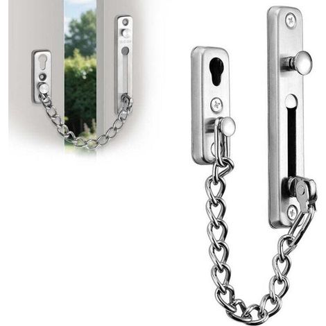 de porte en acier inoxydable, Chaînes de Porte, Verrouillage de Sécurité, Serrure de Porte Privée de Sécurité avec 4 Vis pour la Sécurité de la Porte d'Entrée, etc. (siliver) (1/4)