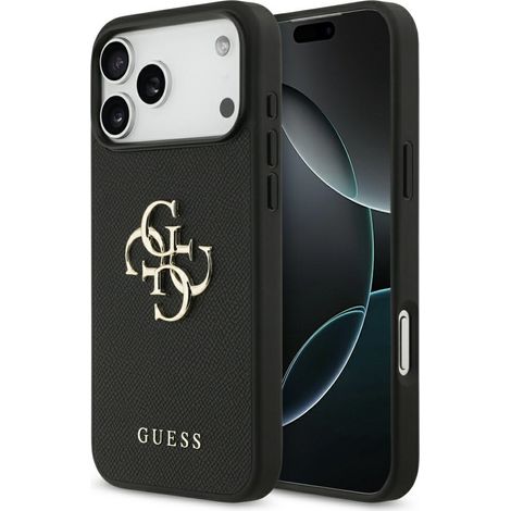 Custodia Guess con logo grande e classico, finitura granulata, per iPhone 17 Pro Max, colore nero. (1/5)