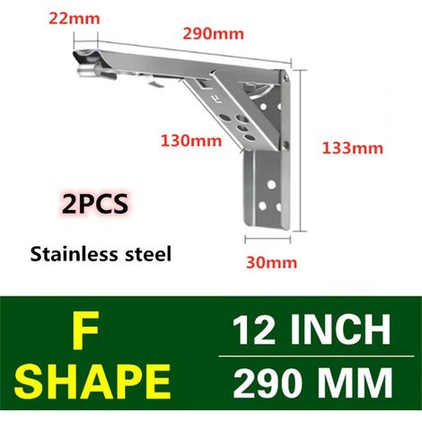 (12 pouces en acier inoxydable) 2 supports d'angle triangulaires pliables et réglables pour fixation murale, banc, table, étagère, meubles, quincaillerie de support robuste (1/5)