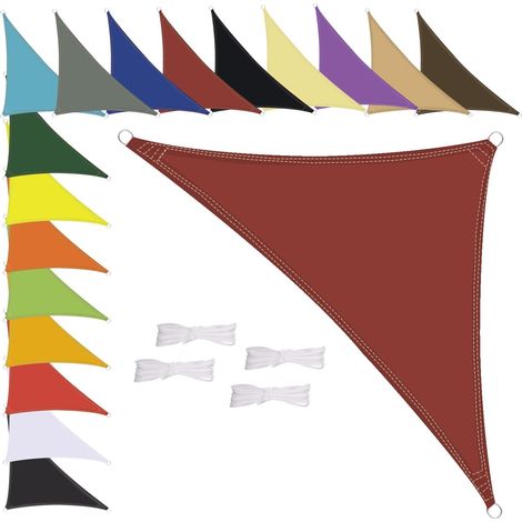 Voile d'ombrage triangulaire imperméable, résistante aux intempéries, polyester de qualité supérieure, plusieurs longueurs et largeurs au choix, avec cordes de fixation, 3,6 x 3,6 x 5 m, rouge rouillé (1/5)
