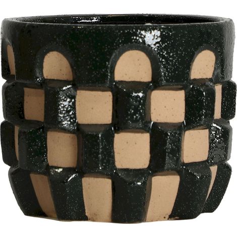 Cache pot en céramique contemporaine brillante - vert brillant et beige naturel (1/4)