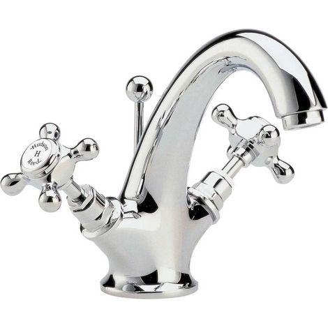 Hudson Reed Topaz Hexagonal Mono Basin Mixer Tap Dual Handle with Pop Up Waste - Chrome (1/3)