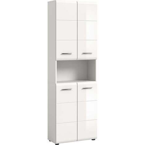 Ice Hochschrank Bad 4 Türen 1 Fach weiß Hochglanz.