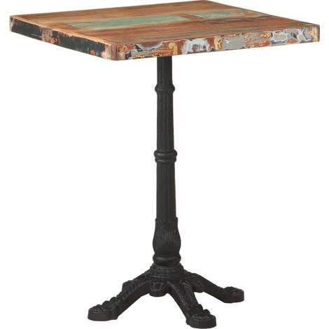 Tavolino laterale ausiliario da bistrot design industriale 60 x 60 x 76 cm in legno massello di recupero e ghisa DEC036530
