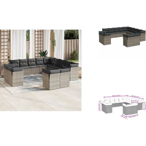 Salon de jardin avec coussins 13 pcs gris résine tressée - Ensemble Salon De Jardin - Mobilier De Jardin - Salon Extérieur - Canapé Jardin - Résine Tressée (1/3)