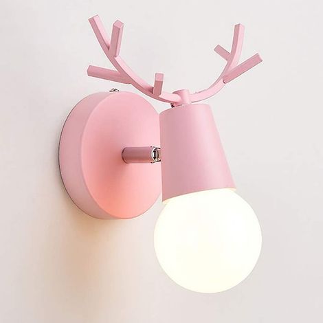 Nordique Moderne Conception Réglable Cerf Antlers Forme Applique Murale en Fer Forgé Chambre De Lecture Applique Murale Chambre Enfants E27 (Rose) (1/5)