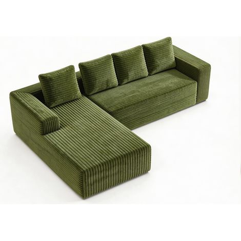 Canapé d'angle en nuage avec méridienne en L, sofa modulaire moderne à assise profonde, canapé rembourré méridienne droite pour salon chambre, sans montage, vert (velours côtelé moelleux) (1/5)